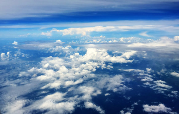 Aerial of clouds in a blue sky