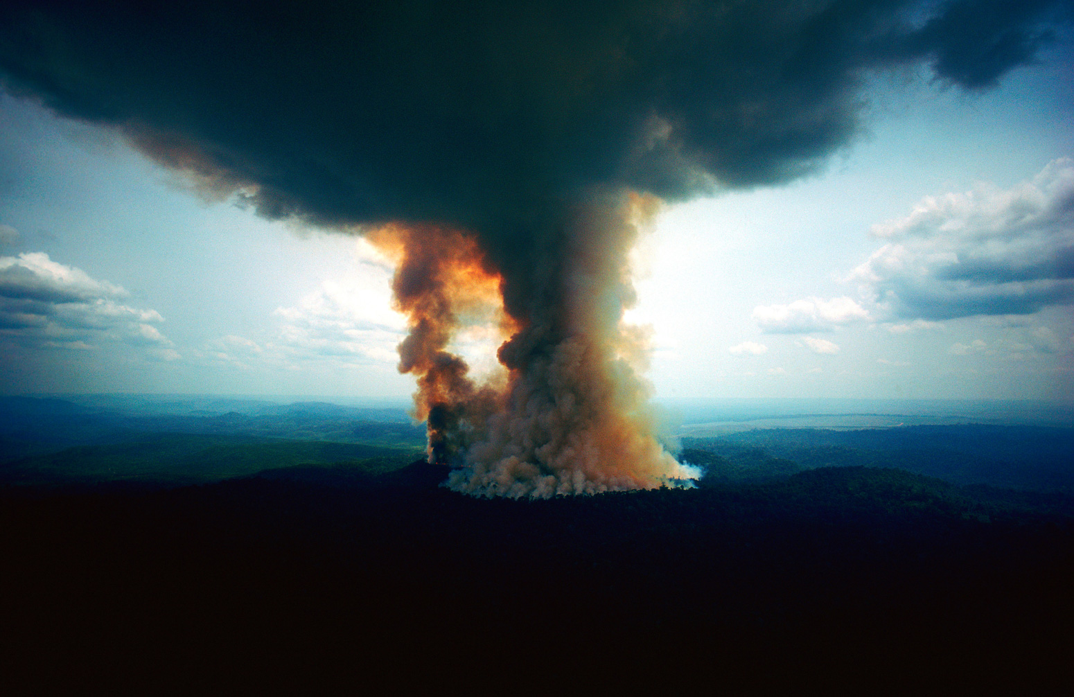 Towering Amazon rainforest fire in Brazil
