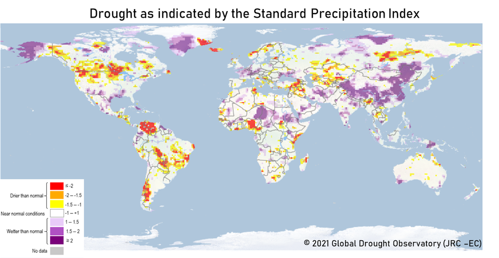 2021年8月标准降水指数所示的干旱条件