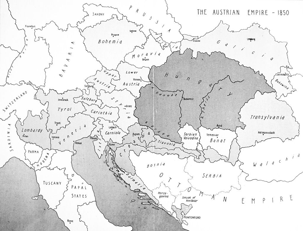 Map of the Austrian Austro-Hungarian Empire. in 1850
