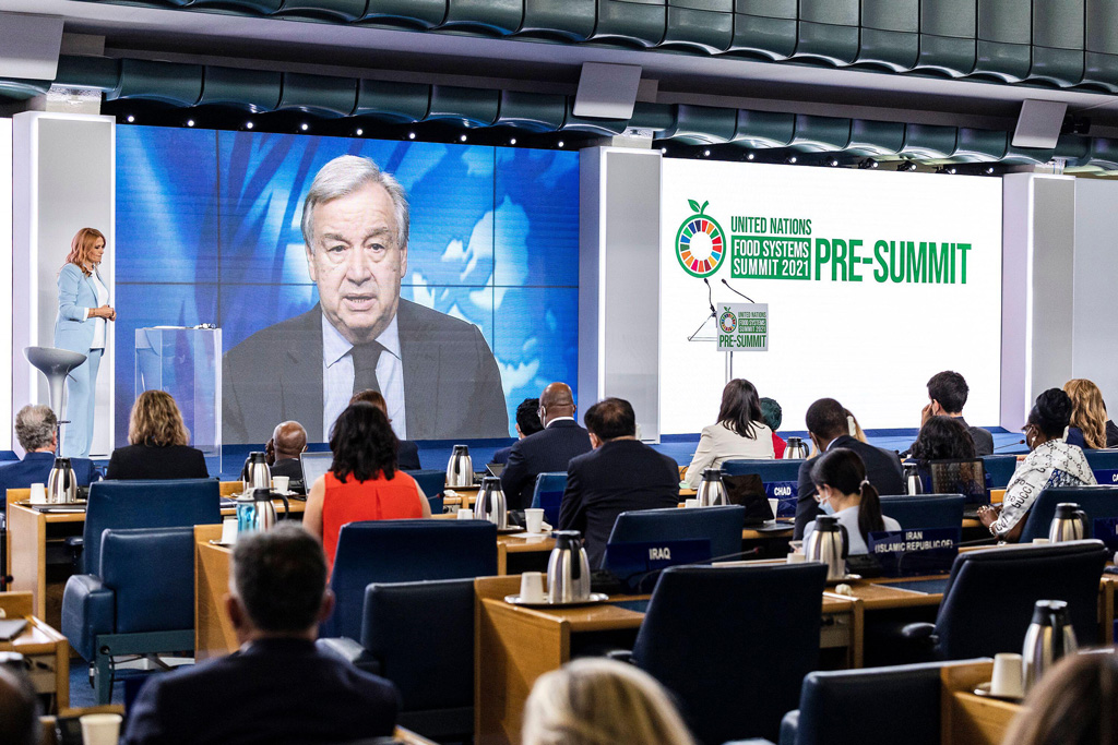 UN Secretary-General Antonio Guterres attends the UN food systems pre-summit via video link