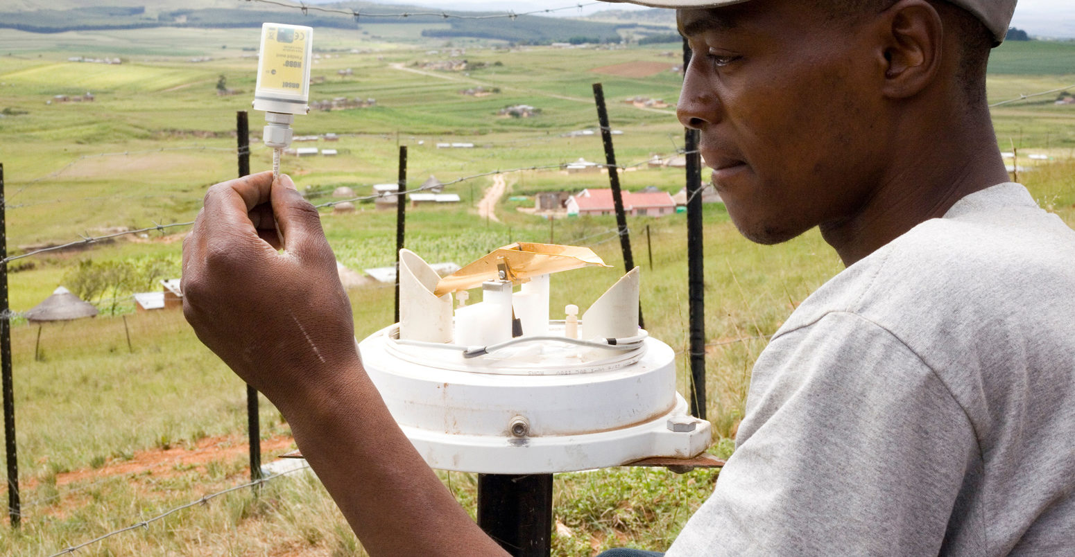 Rain guage with digital data collection device, South Africa