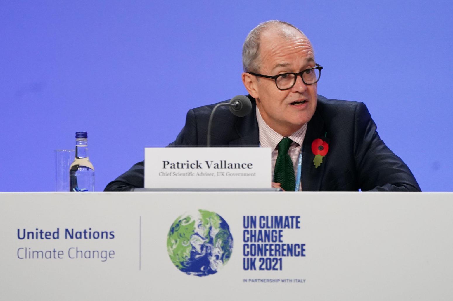 Chief scientific adviser Sir Patrick Vallance at panel discussion during the Science and Innovation Day of COP26 in Glasgow