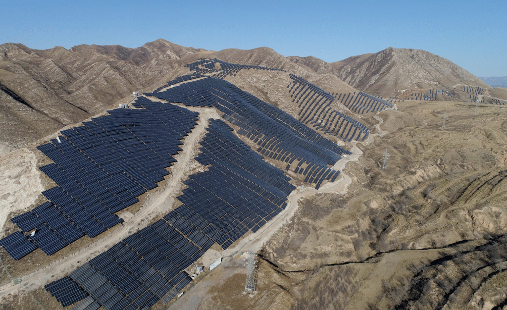A photovoltaic power plant on the north mountain of Caozhuangzi Village, Hebei Province