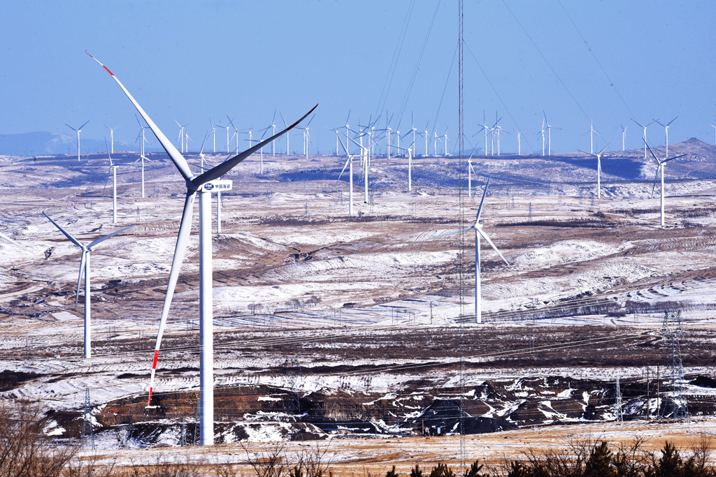 A wind farm in Hailiutu Township, Hebei Province