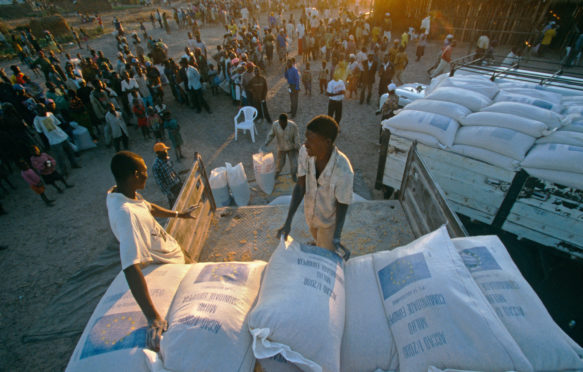 安哥拉营地的流离失所者的粮食援助