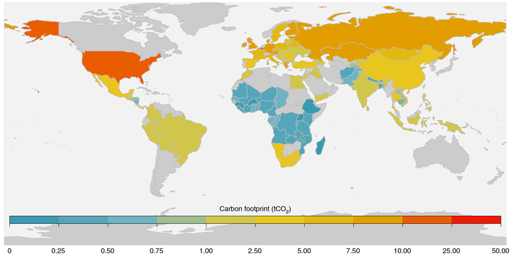 National average carbon footprints for 116 countries