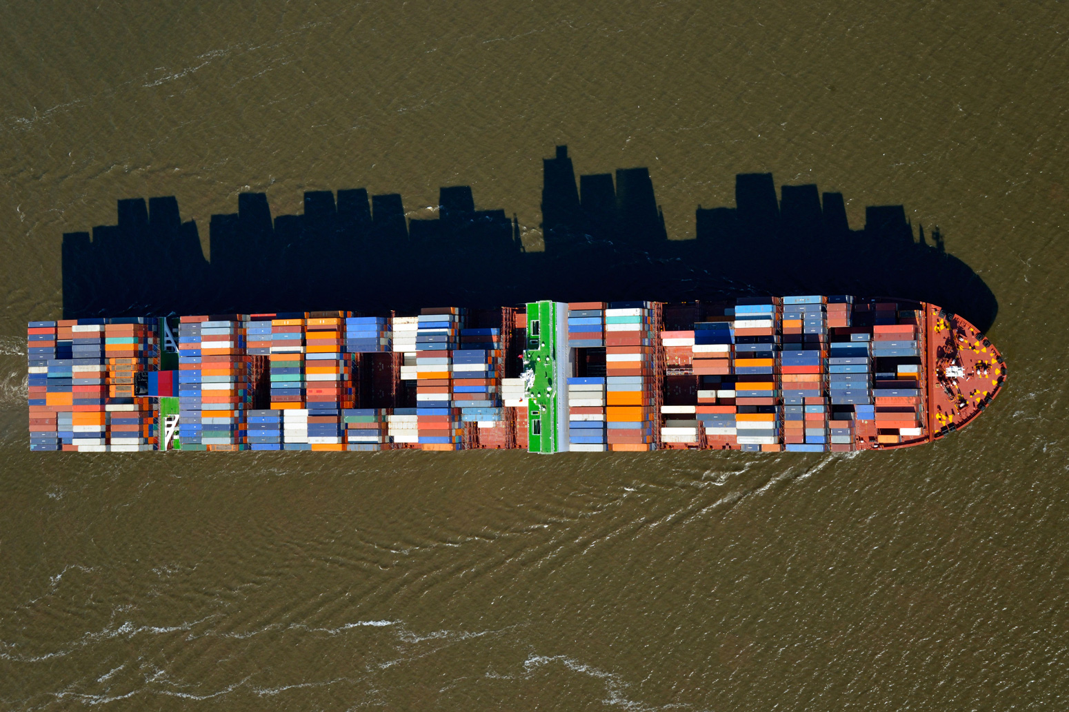 A container ship outside Hamburg, Germany