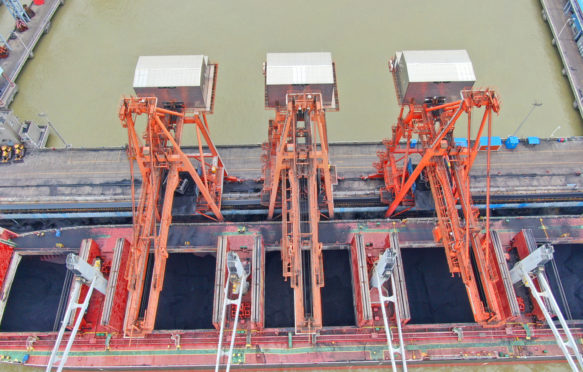 A port in Nantong in Chinas Jiangsu province unloading coal
