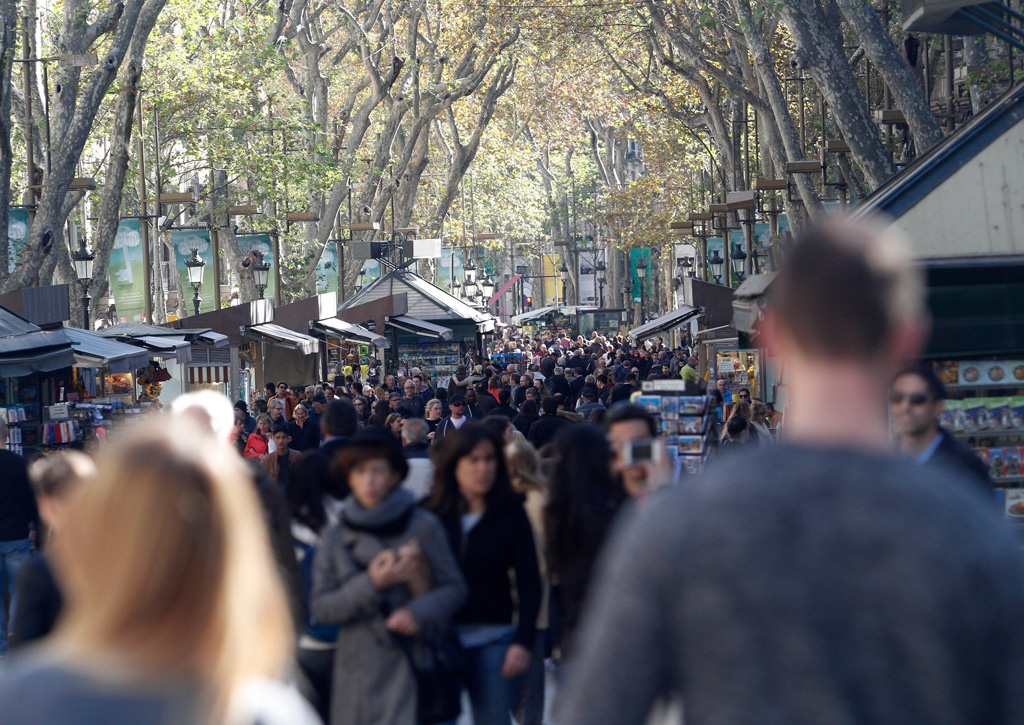 Busy street of Las Ramblas in Barcelona
