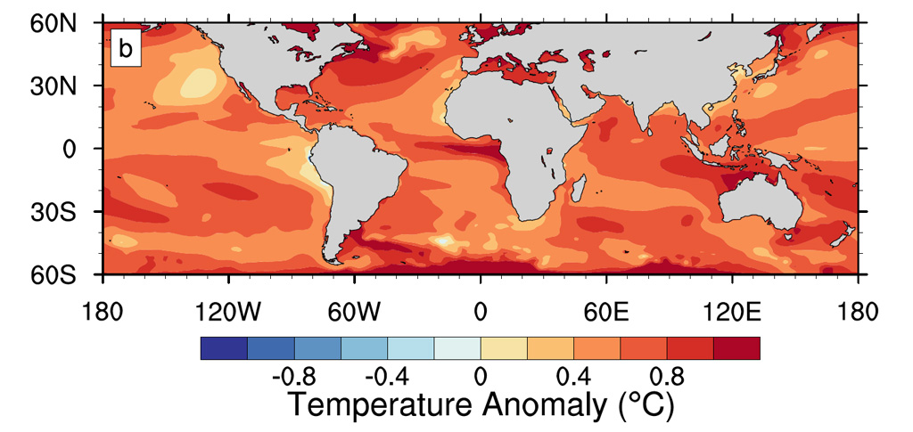 2020 North Atlantic temperature anomaly compared to 1850 values