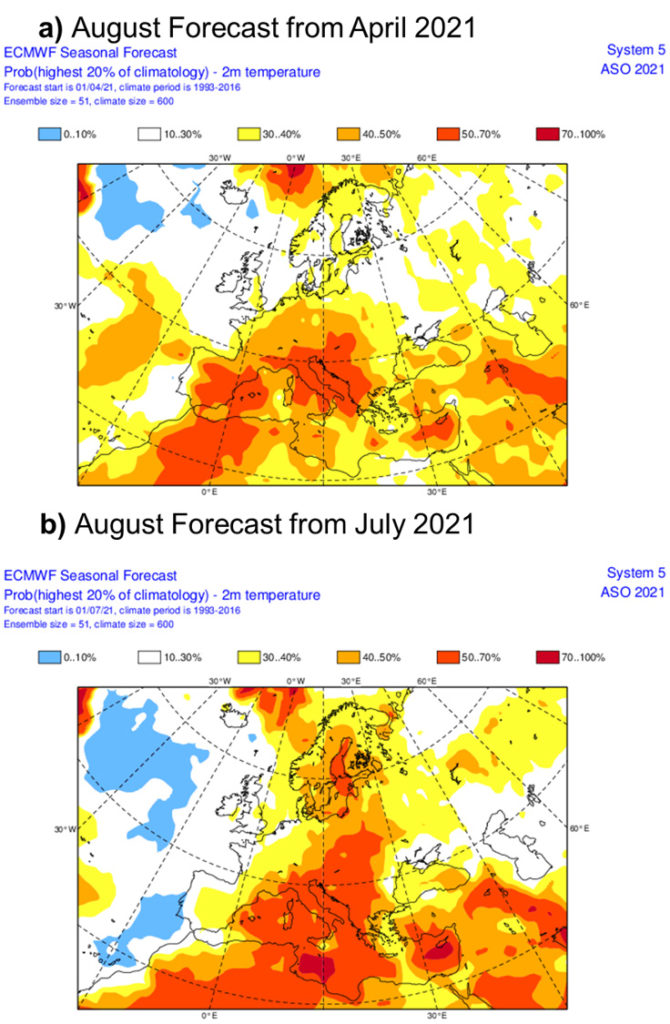 The ECMWF SEAS5 seasonal ensemble forecast of temperature for August