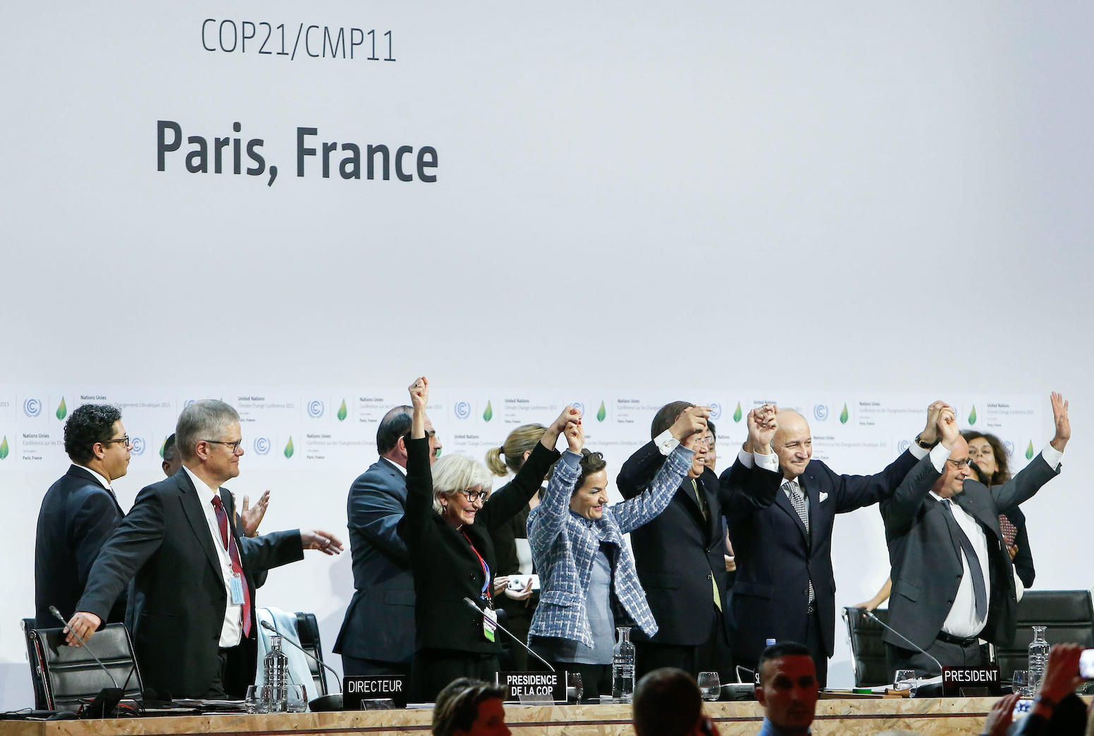 The historic Paris agreement on climate change is finally adopted at COP21 in Paris, France