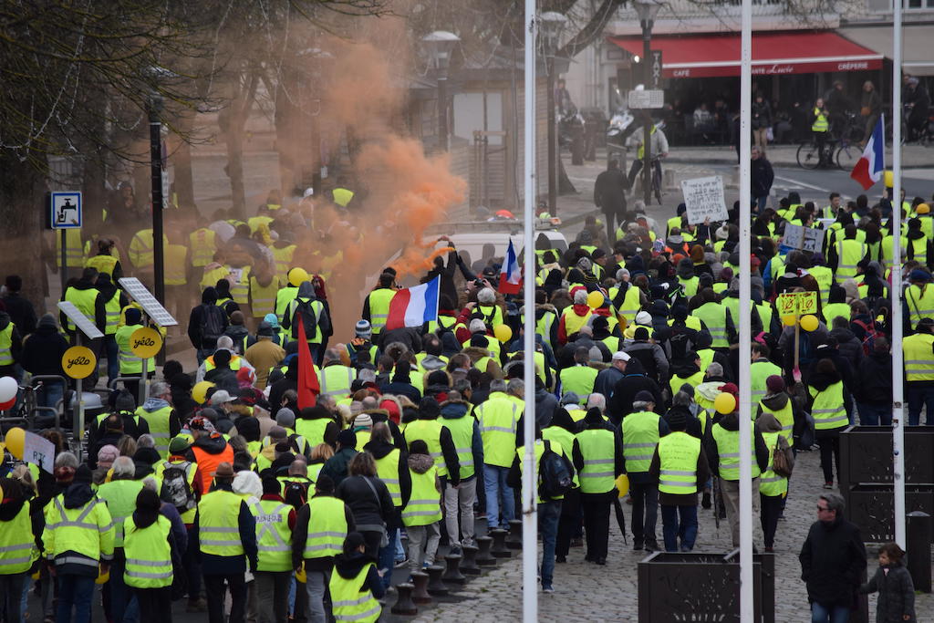 Yellow Vests Gilet Jaunes protest with more than a thousand protesters in La Rochelle, France