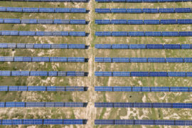 Aerial view of newly installed solar panels in Ulanqab in the Inner Mongolia Autonomous Region in northern China