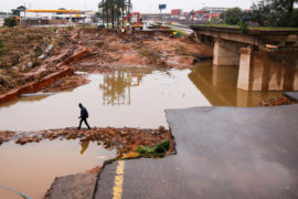 A damaged bridge caused by flooding near Durban, South Africa, 16 April 2022. Credit: Reuters / Alamy Stock Photo. 2J4KM20
