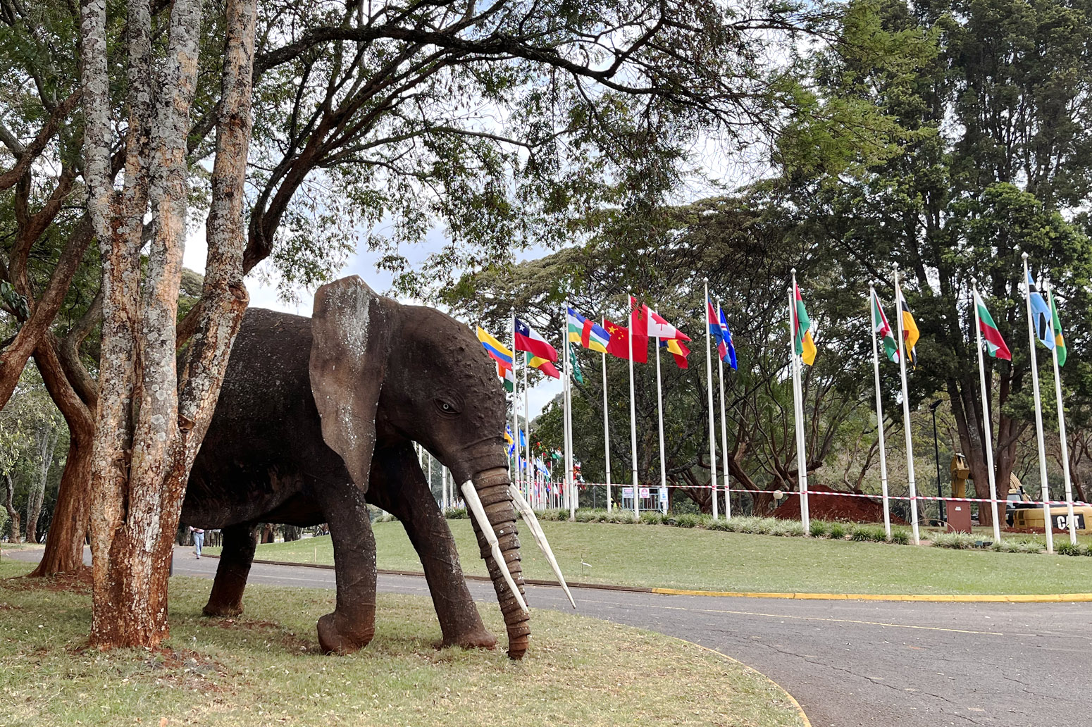 The elephant sculpture outside the negotiation rooms in the UNEP complex in Nairobi. Credit: Aruna Chandrasekhar (2022)
