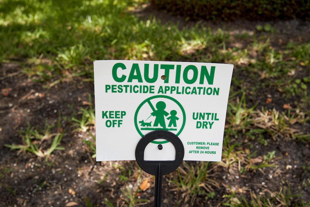 Warning sign for pesticide application