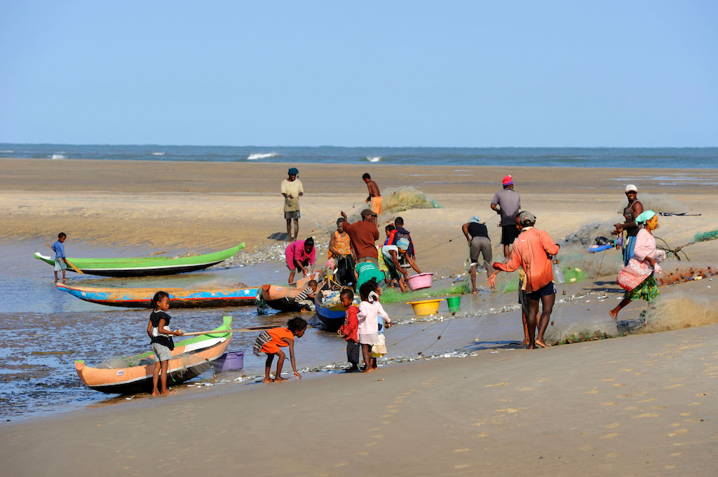 Malagasy people fishing in Morondava, Madagascar, Africa.