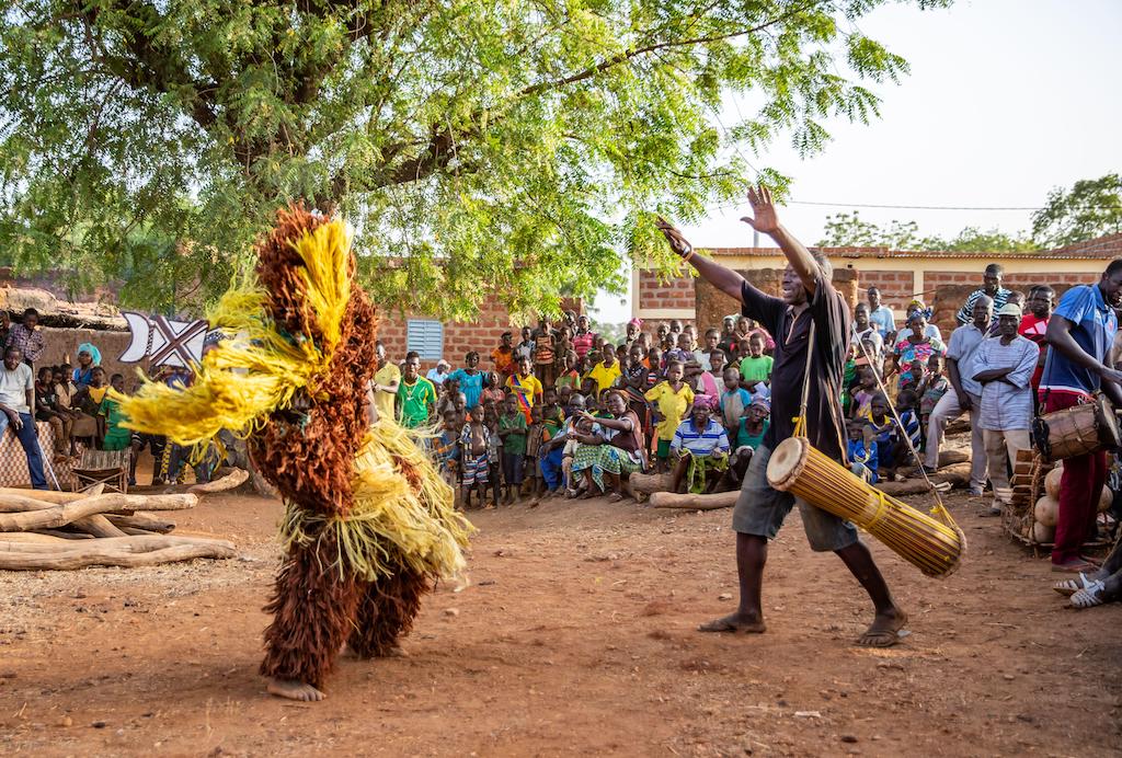 Bwa people performing a traditional mask dance, Hounde region, Burkina Faso, 26 February 2020.