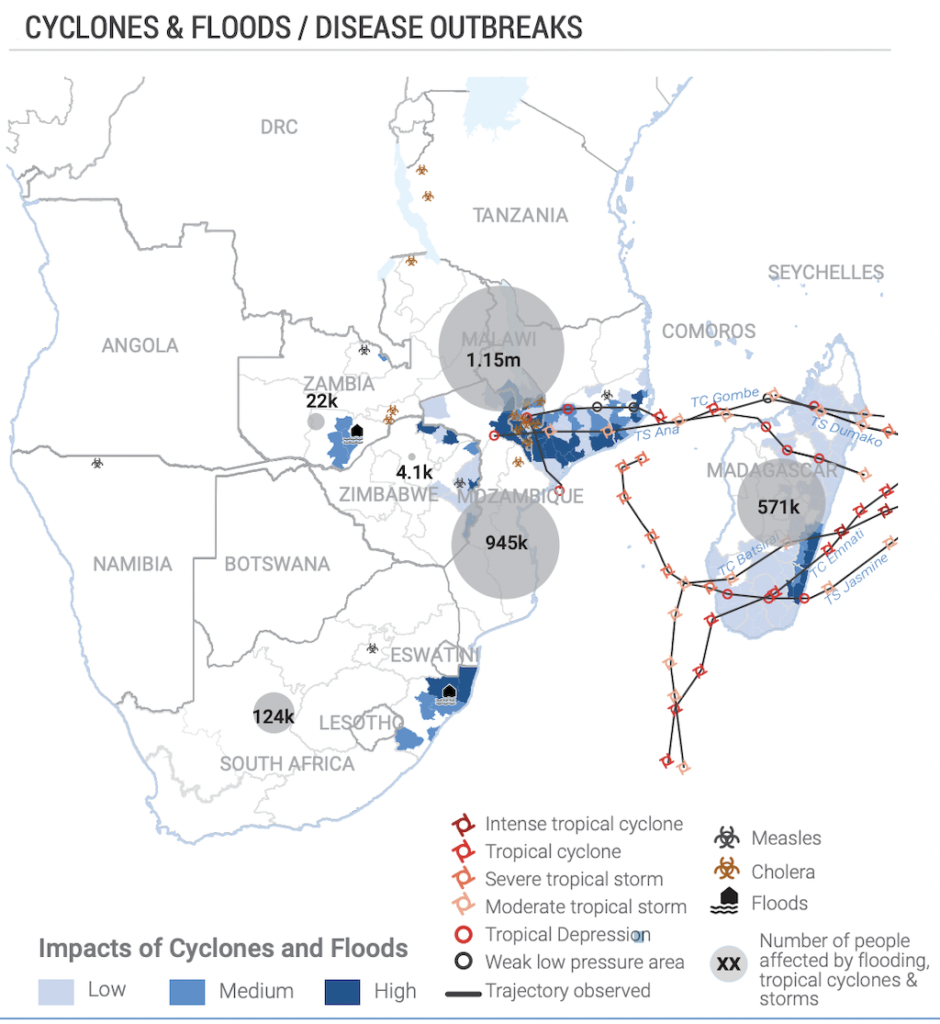 Impact of tropical cyclones in southern Africa in Jan-Jun 2022