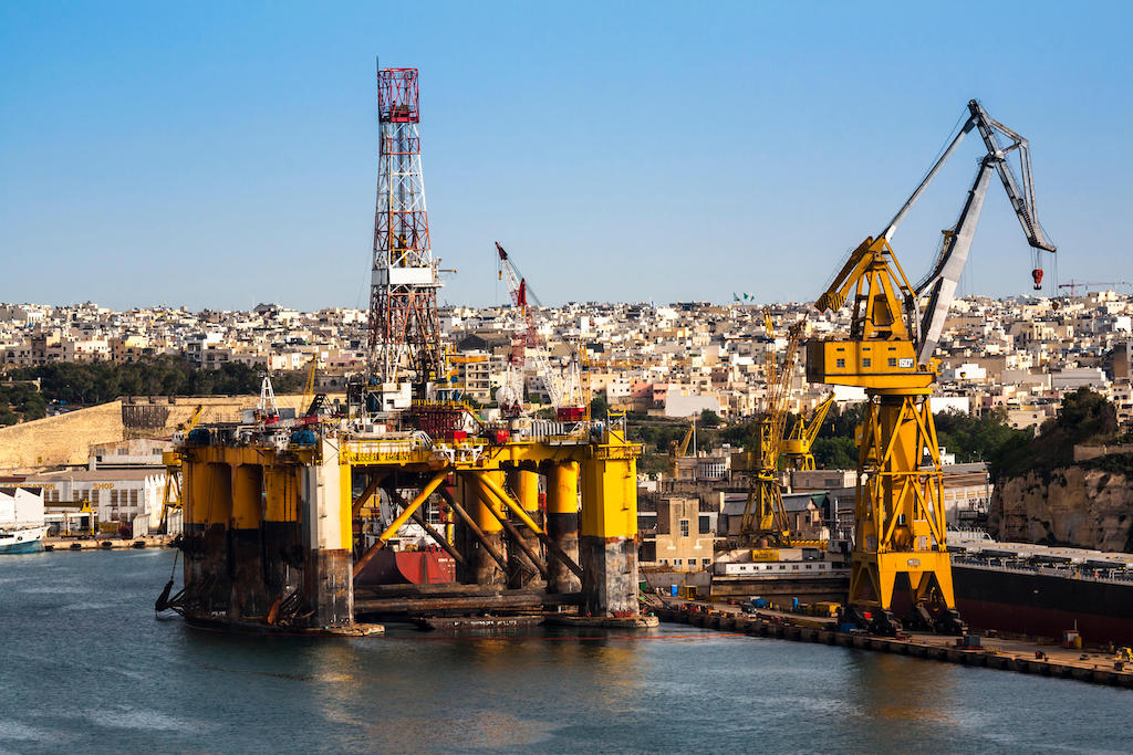 Oil/Gas rig under construction, Grand Harbour, Valletta, Malta.