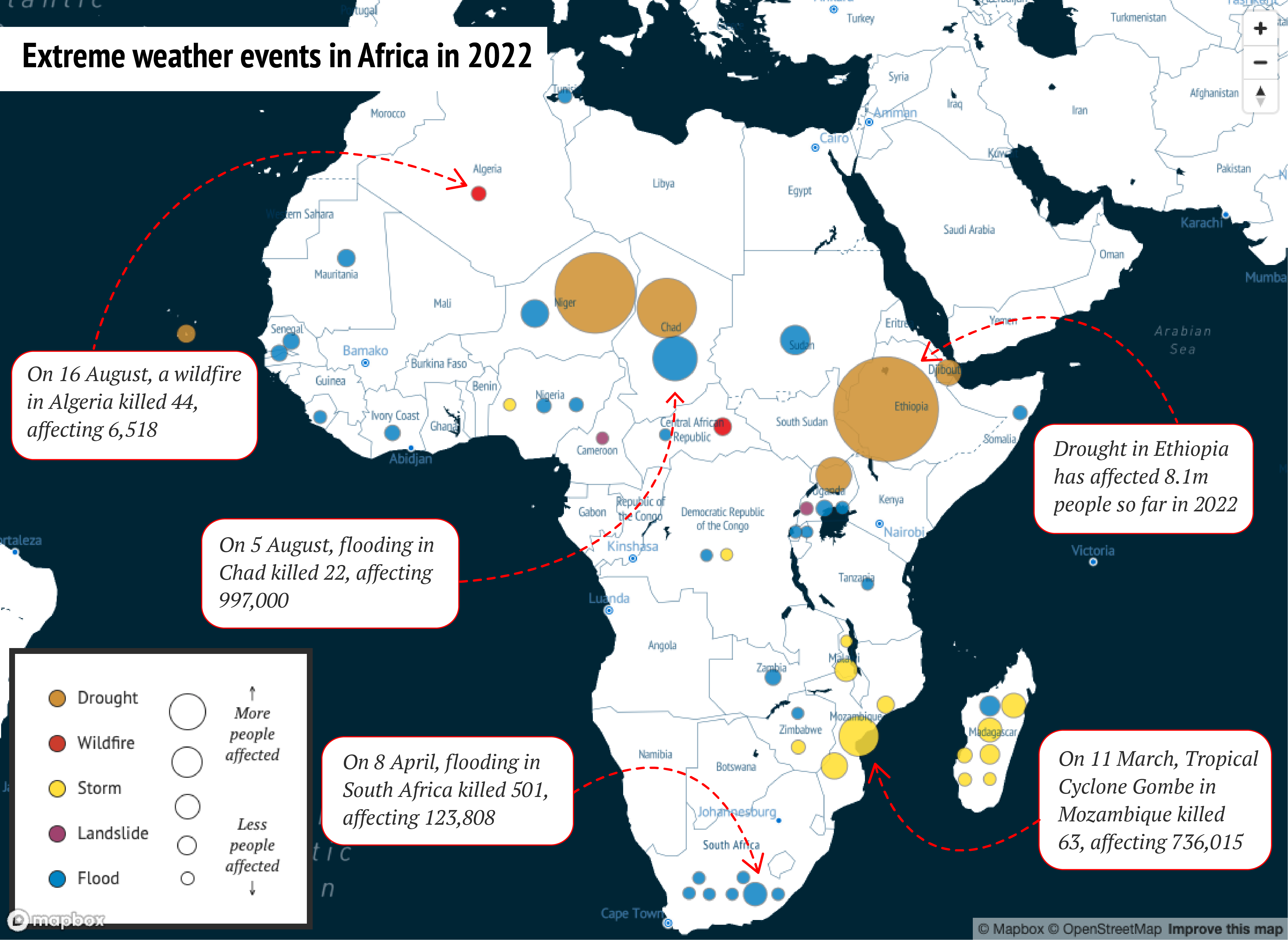 Extreme weather events in Africa in January-October 2022.