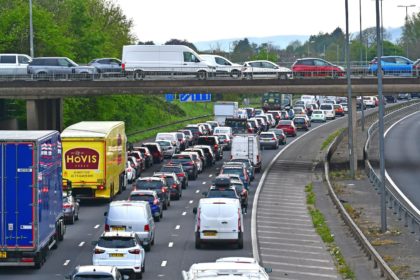 Heavy traffic at a standstill in North Somerset, UK.