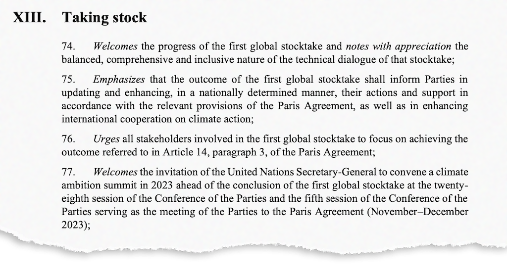COP27 text on global stocktake