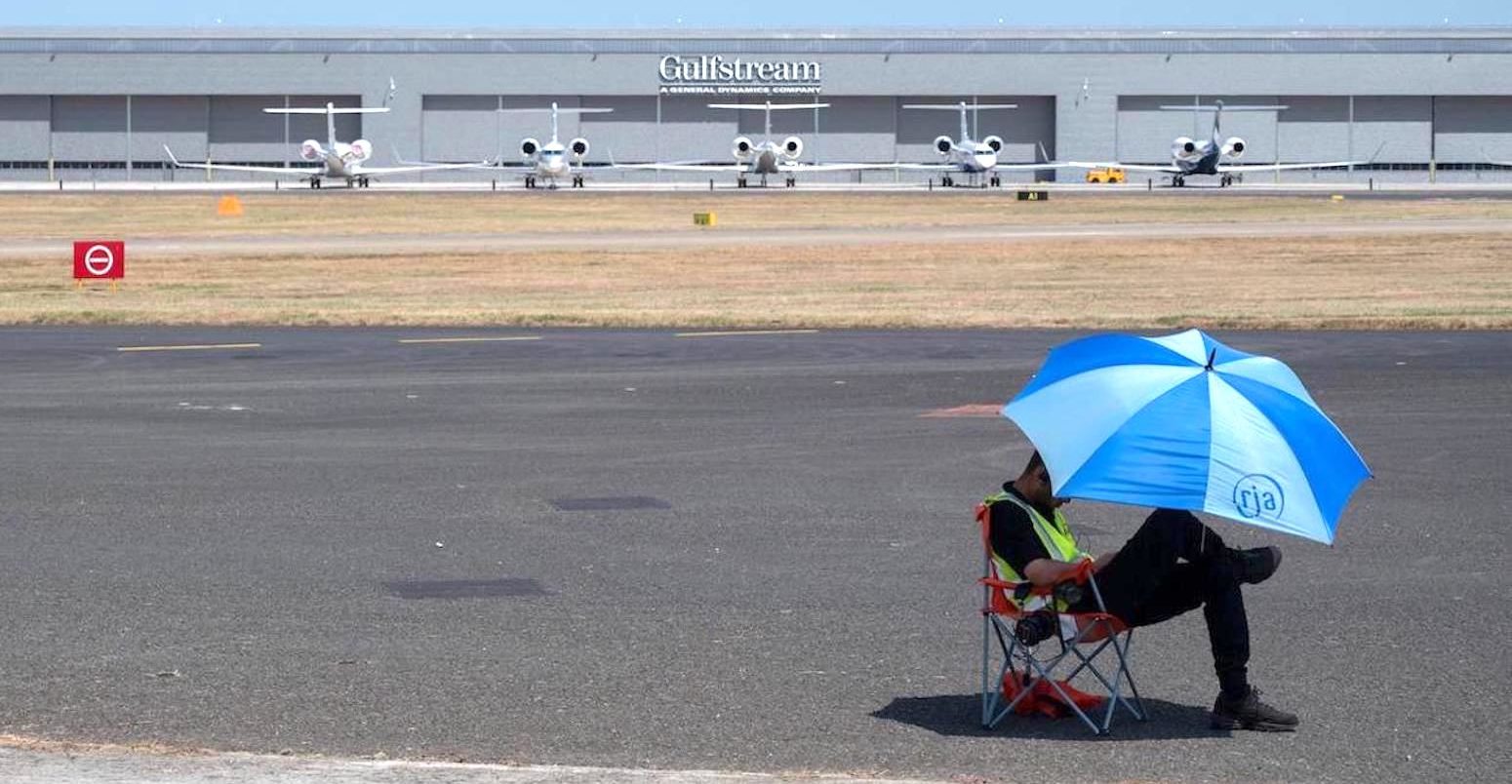 The Farnborough International Trade Airshow during the height of the UK heatwave, 2022.
