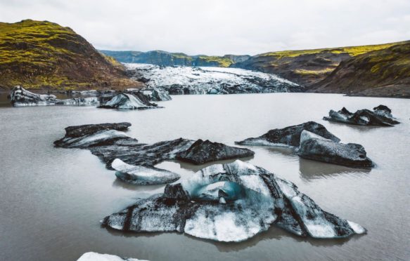 Ice melting in the glacier lake, Iceland.