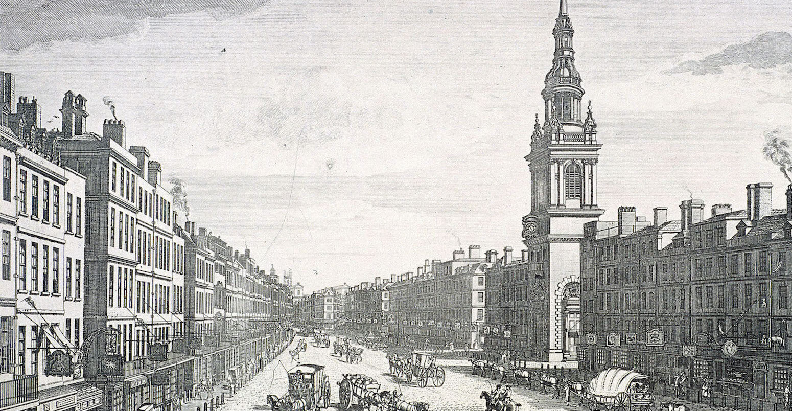 St Mary-le-Bow, London, 1757, by artist Thomas Bowles.