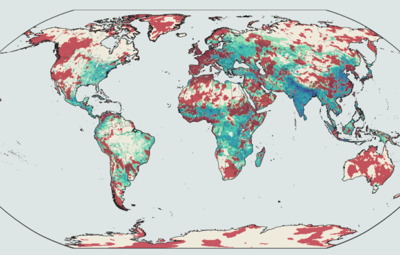 Areas of record heat temperatures over the past 10 years and global population density. Credit: Carbon Brief.