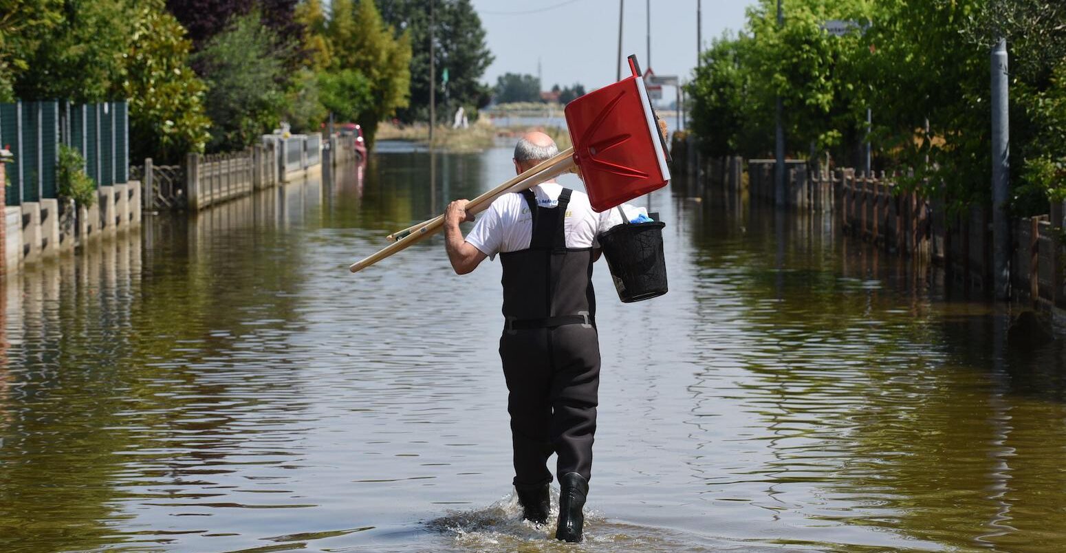 Emilia Romagna region submerged in water days after heavy flood, Ravenna, Italy.