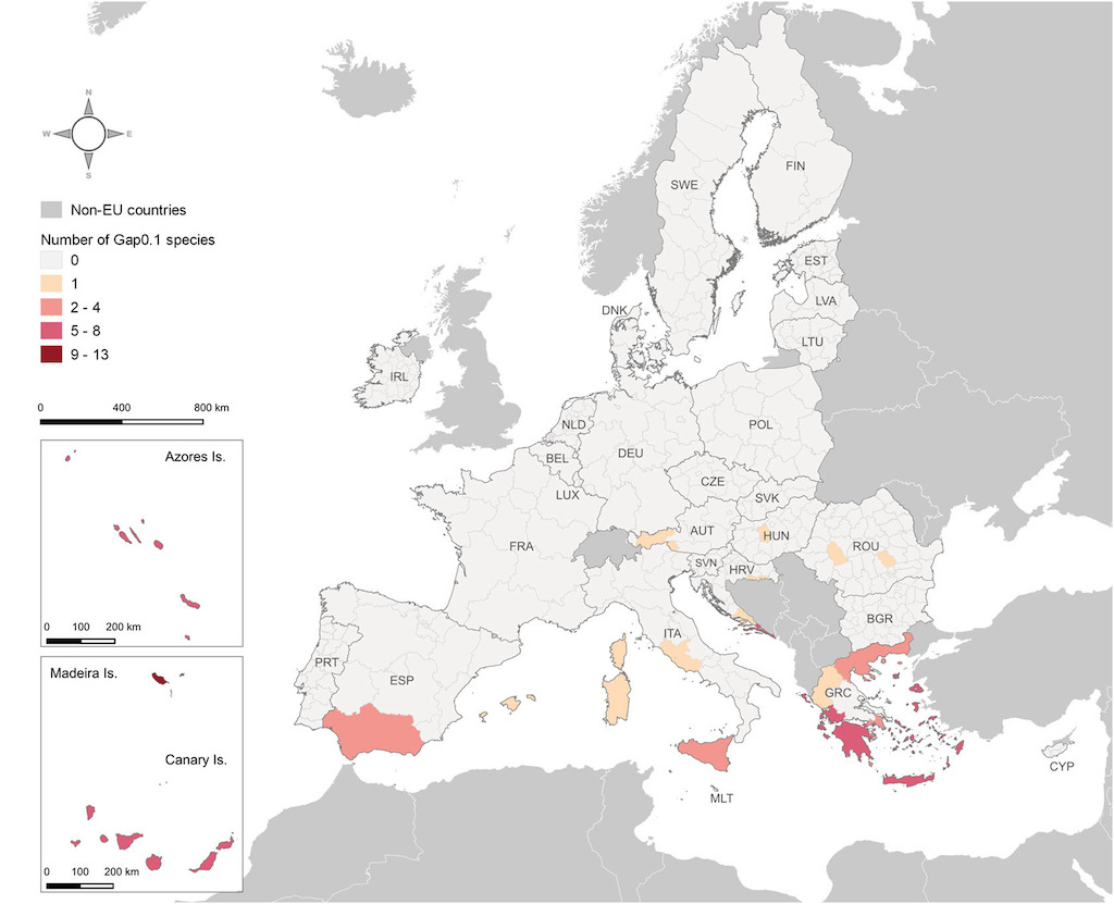 Number of threatened species in the EU with less than 0.1% of their range covered by protected areas.